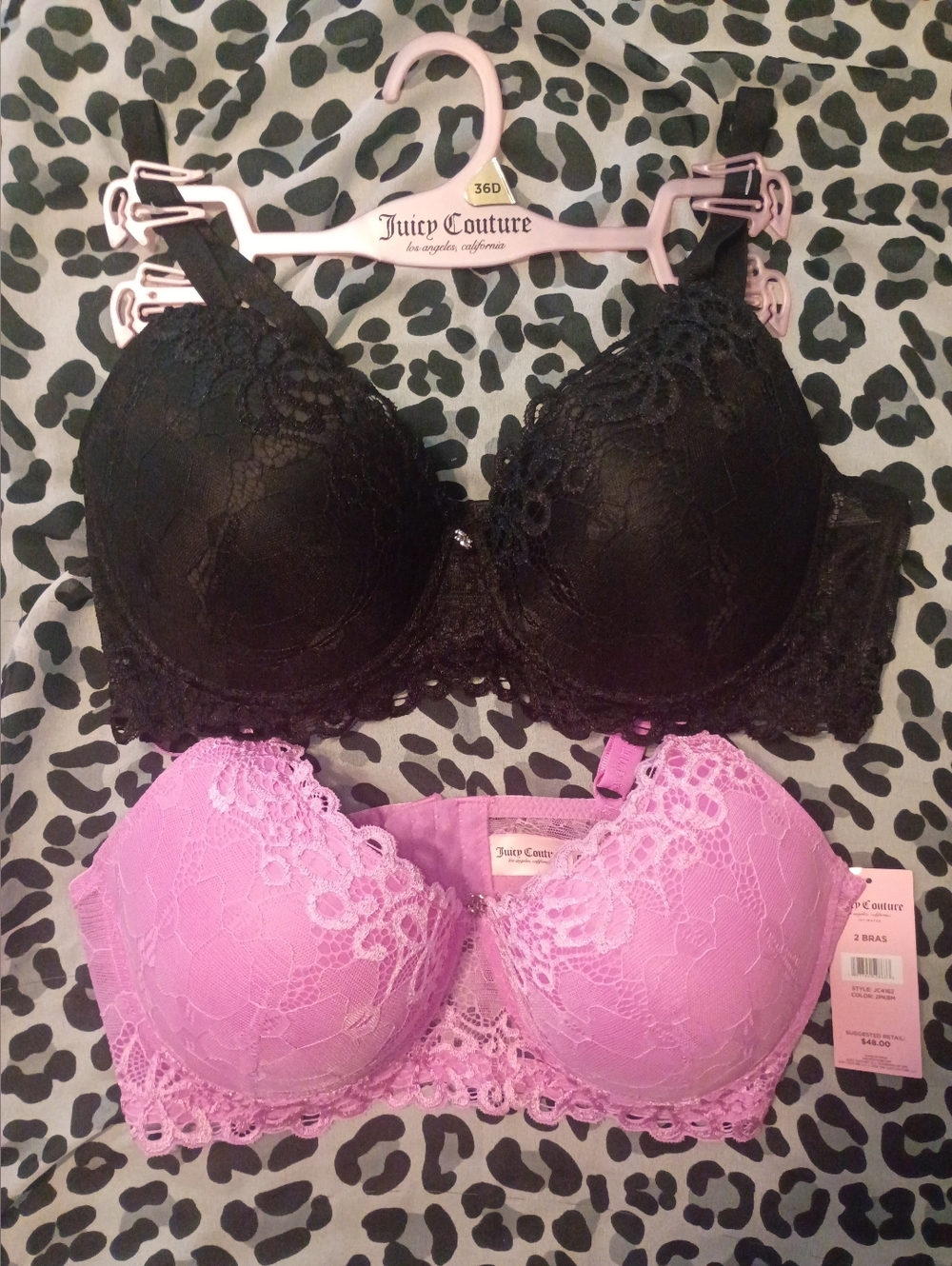 36D Juicy Couture Lace Push-Up Bra. 🩷 2 Pack 🖤Black 🩷Pink 🖤NWT